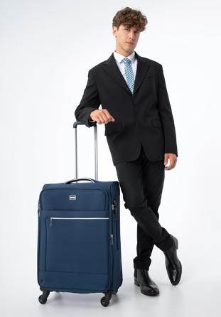 Medium-sized soft shell suitcase, navy blue, 56-3S-852-90, Photo 1