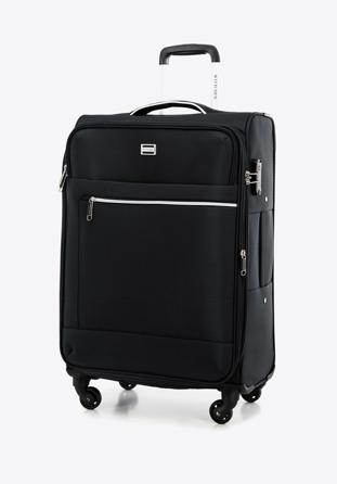 Średnia walizka miękka z błyszczącym suwakiem z przodu czarna