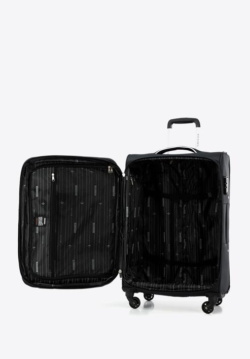 Średnia walizka miękka z błyszczącym suwakiem z przodu, czarny, 56-3S-852-35, Zdjęcie 5