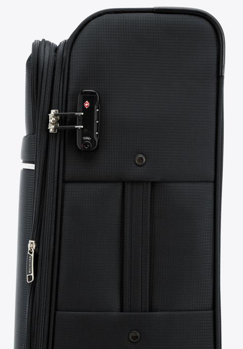 Duża walizka miękka z błyszczącym suwakiem z przodu, czarny, 56-3S-853-80, Zdjęcie 7