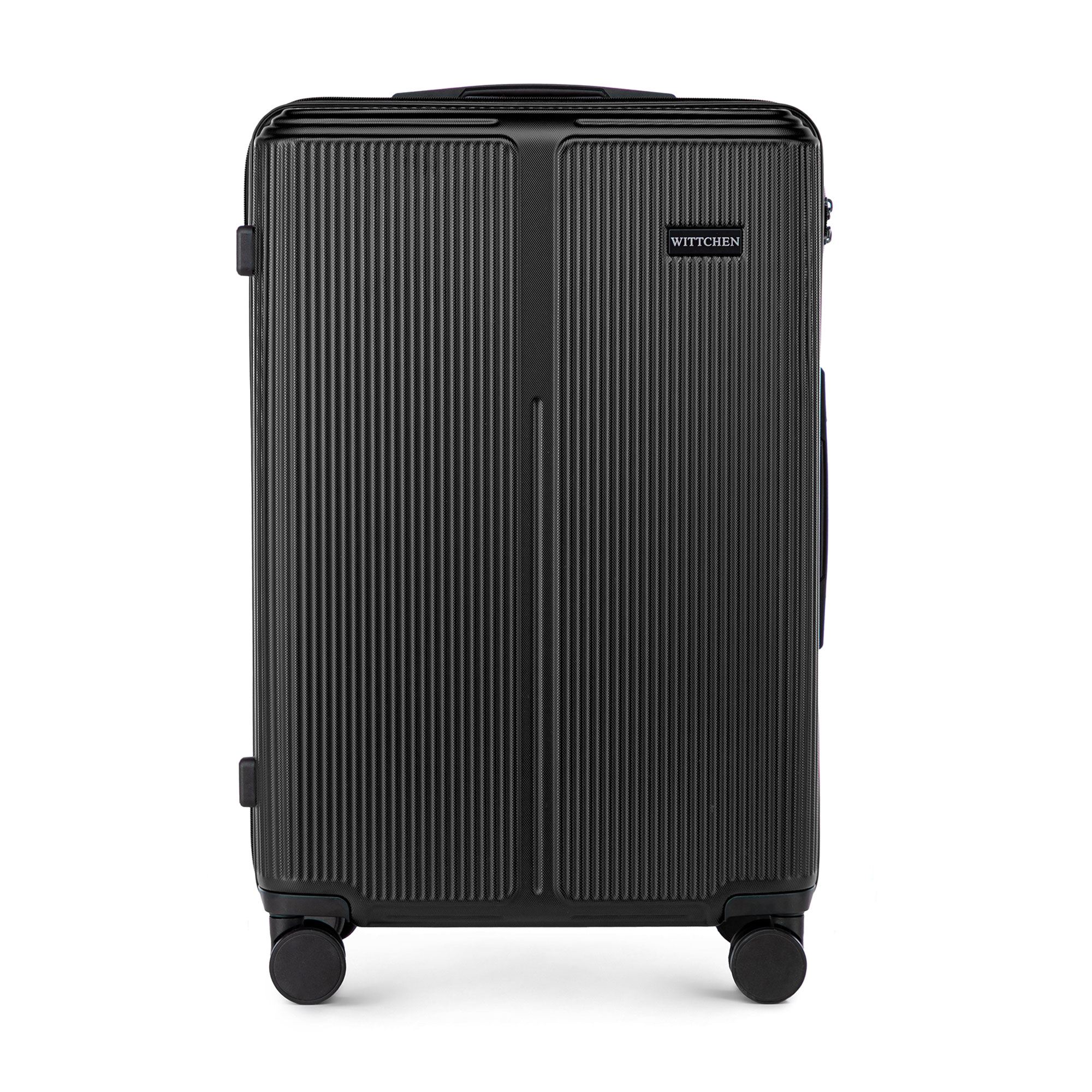 Stredný ABS kufor s jemnými pruhmi, čierny 56-3A-602-10