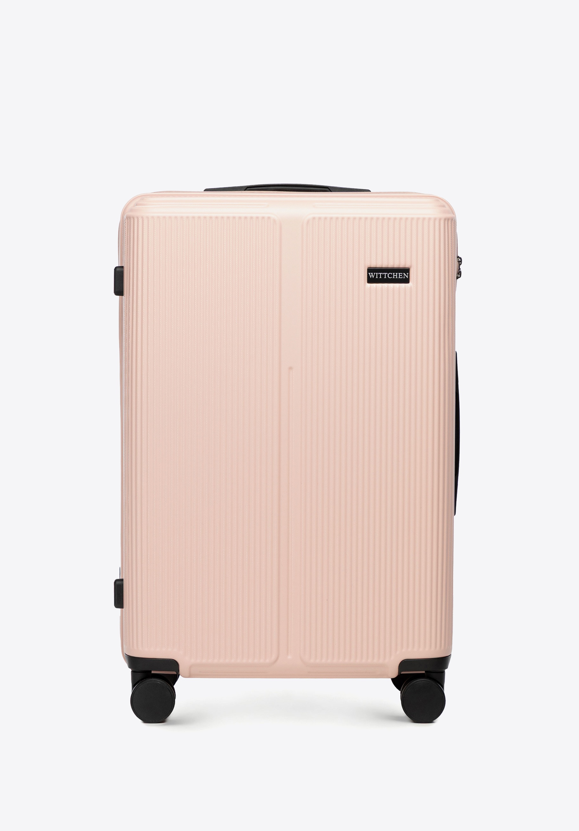 Średnia walizka z ABS-u w drobne paski, pudrowy róż, 56-3A-602-34P, Zdjęcie 1