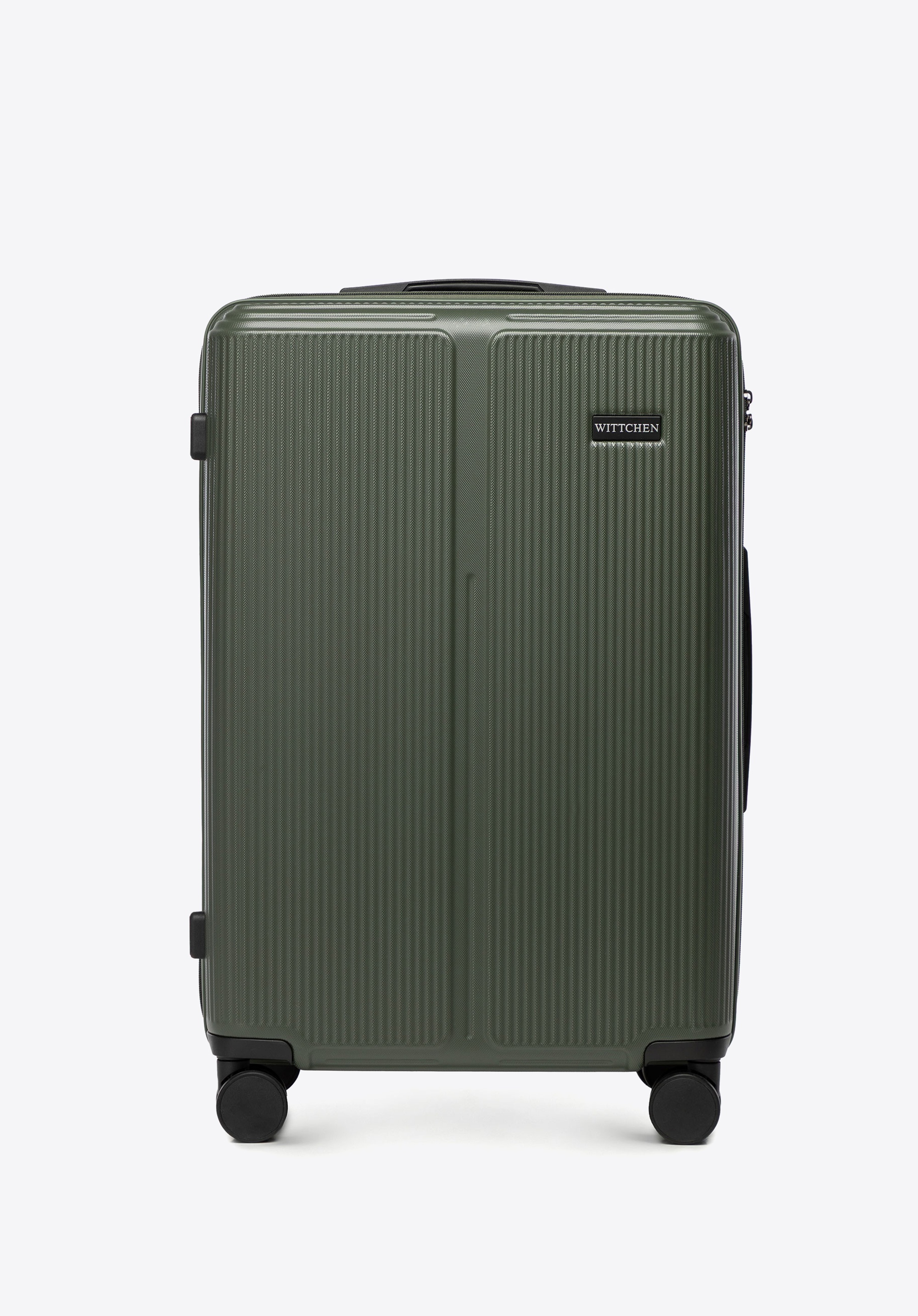 Średnia walizka z ABS-u w drobne paski, khaki, 56-3A-602-85, Zdjęcie 1