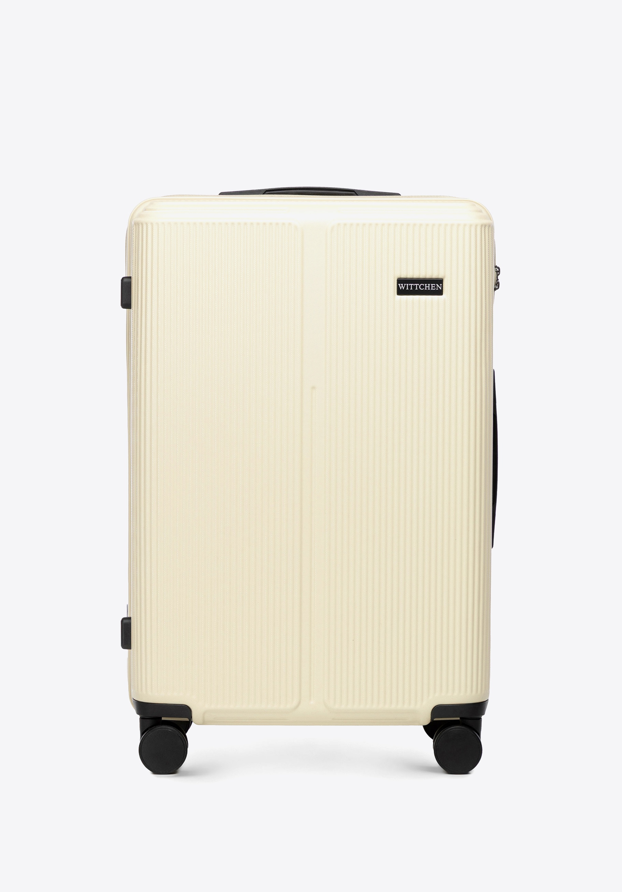 Średnia walizka z ABS-u w drobne paski, kremowy, 56-3A-602-89, Zdjęcie 1