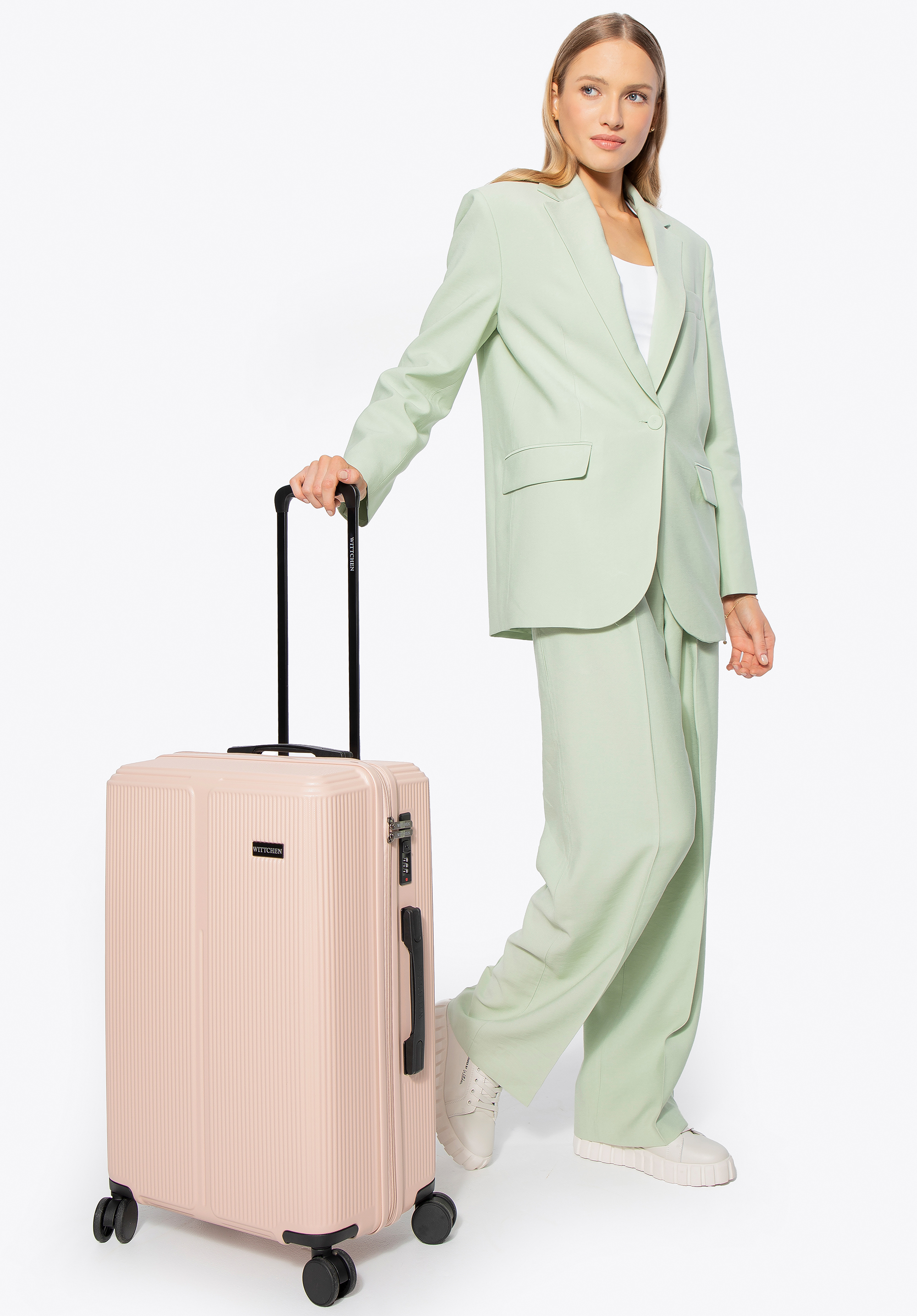 Medium striped ABS suitcase, powder pink, 56-3A-602-34P, Photo 1