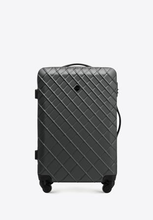 Średnia walizka z ABS-u w ukośną kratkę stalowo-czarna