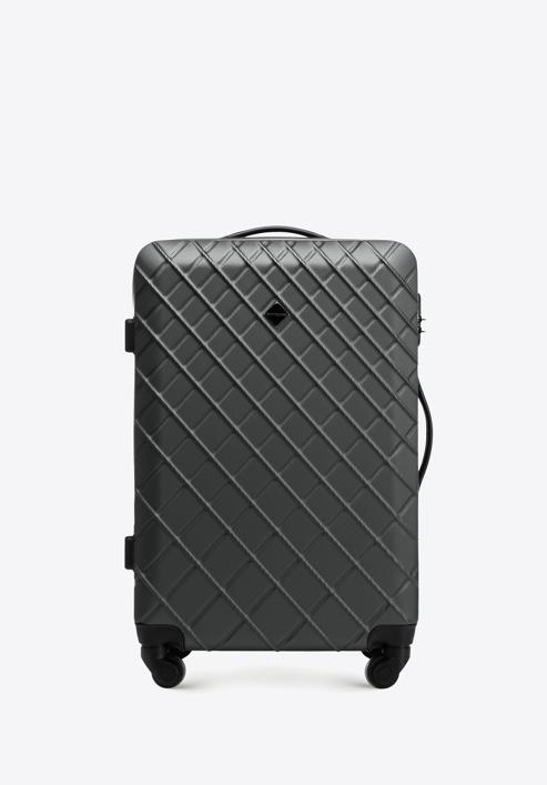 Średnia walizka z ABS-u w ukośną kratkę, stalowo-czarny, 56-3A-552-31, Zdjęcie 1
