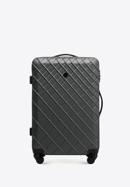 Średnia walizka z ABS-u w ukośną kratkę, stalowo-czarny, 56-3A-552-91, Zdjęcie 1