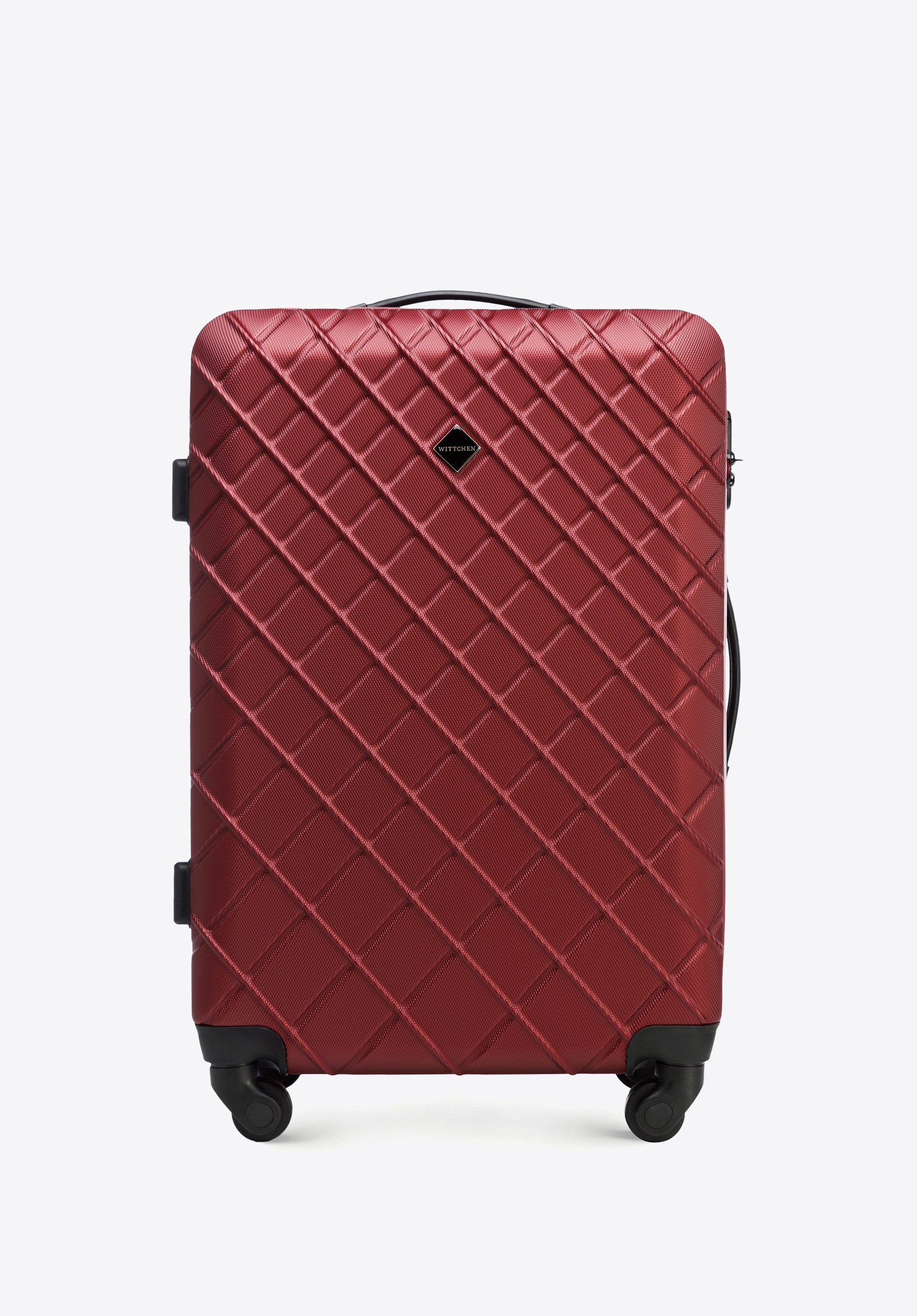 Średnia walizka z ABS-u w ukośną kratkę, bordowy, 56-3A-552-31, Zdjęcie 1
