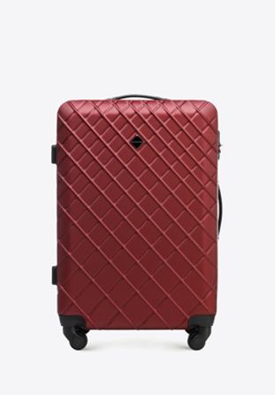 Średnia walizka z ABS-u w ukośną kratkę, bordowy, 56-3A-552-31, Zdjęcie 1