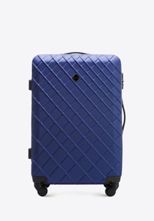 Średnia walizka z ABS-u w ukośną kratkę, granatowy, 56-3A-552-91, Zdjęcie 1