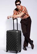 Średnia walizka z ABS-u w ukośną kratkę, stalowo-czarny, 56-3A-552-31, Zdjęcie 16