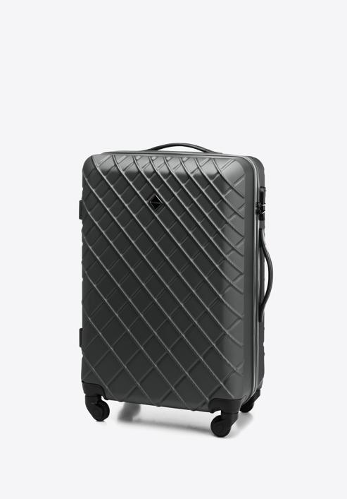Średnia walizka z ABS-u w ukośną kratkę, stalowo-czarny, 56-3A-552-31, Zdjęcie 4
