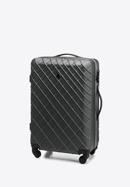 Średnia walizka z ABS-u w ukośną kratkę, stalowo-czarny, 56-3A-552-91, Zdjęcie 4