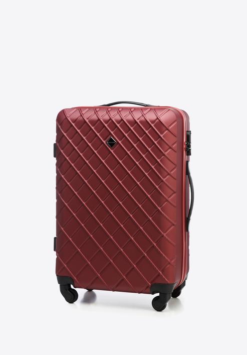 Średnia walizka z ABS-u w ukośną kratkę, bordowy, 56-3A-552-31, Zdjęcie 4