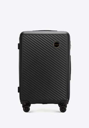 Średnia walizka z ABS-u w ukośne paski, czarny, 56-3A-742-10, Zdjęcie 1