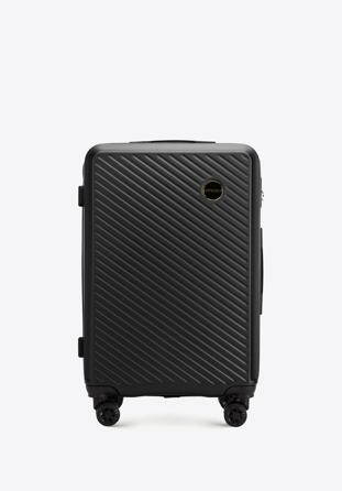 Średnia walizka z ABS-u w ukośne paski czarna