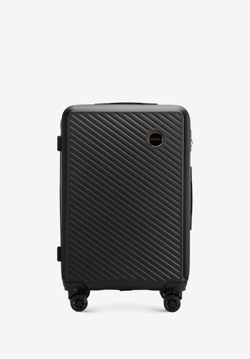 Średnia walizka z ABS-u w ukośne paski, czarny, 56-3A-742-30, Zdjęcie 1