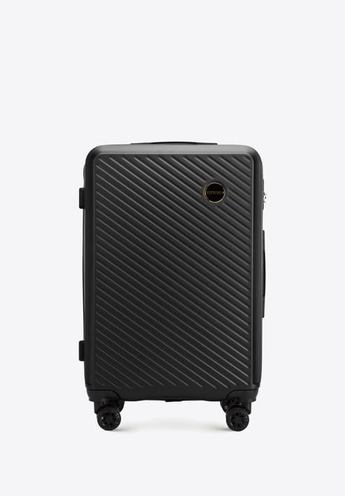 Średnia walizka z ABS-u w ukośne paski, czarny, 56-3A-742-80, Zdjęcie 1