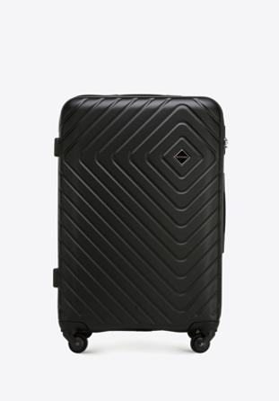 Średnia walizka z ABS-u z geometrycznym tłoczeniem, czarny, 56-3A-752-10, Zdjęcie 1
