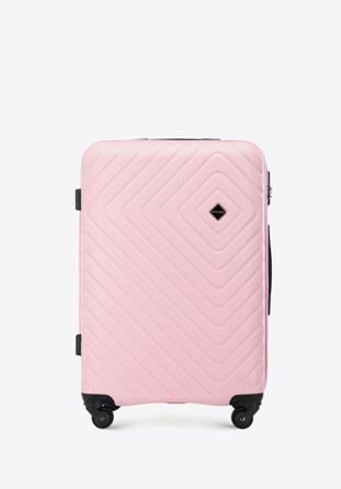 Średnia walizka z ABS-u z geometrycznym tłoczeniem jasny różowa