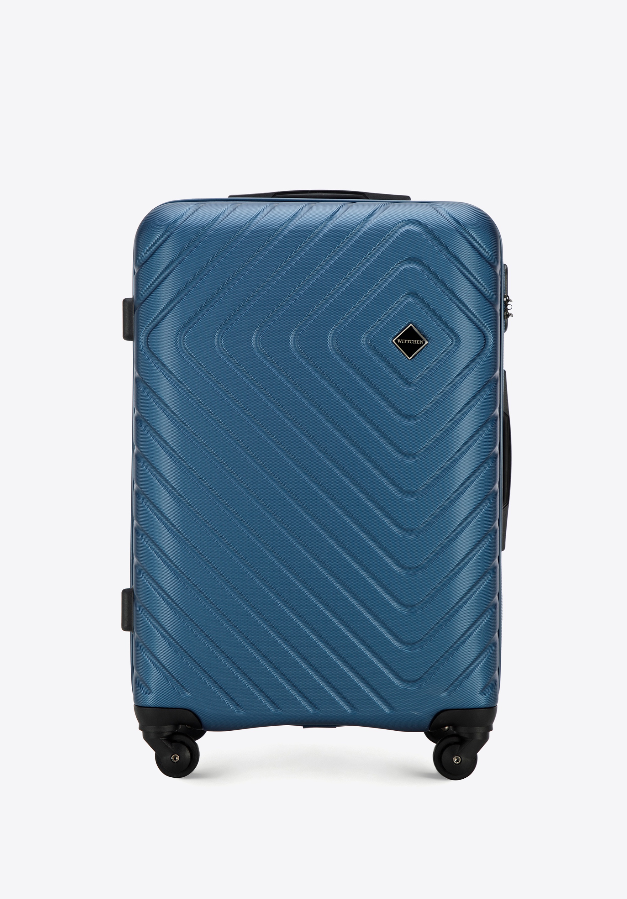 Medium-sized suitcase with geometric design, dark blue, 56-3A-752-91, Photo 1