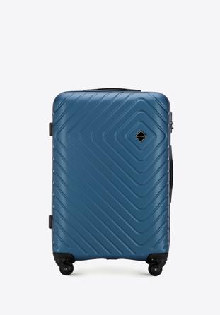 Średnia walizka z ABS-u z geometrycznym tłoczeniem ciemnoniebieska
