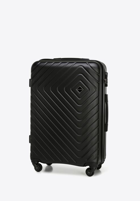 Średnia walizka z ABS-u z geometrycznym tłoczeniem, czarno-grafitowy, 56-3A-752-25, Zdjęcie 4