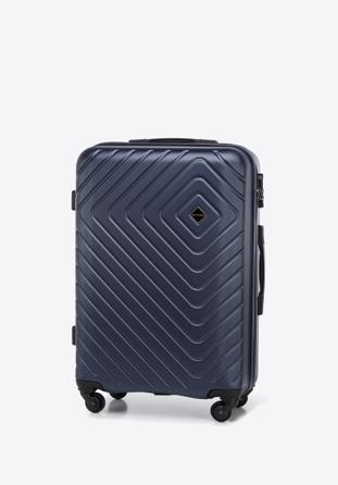 Średnia walizka z ABS-u z geometrycznym tłoczeniem, granatowy, 56-3A-752-90, Zdjęcie 1