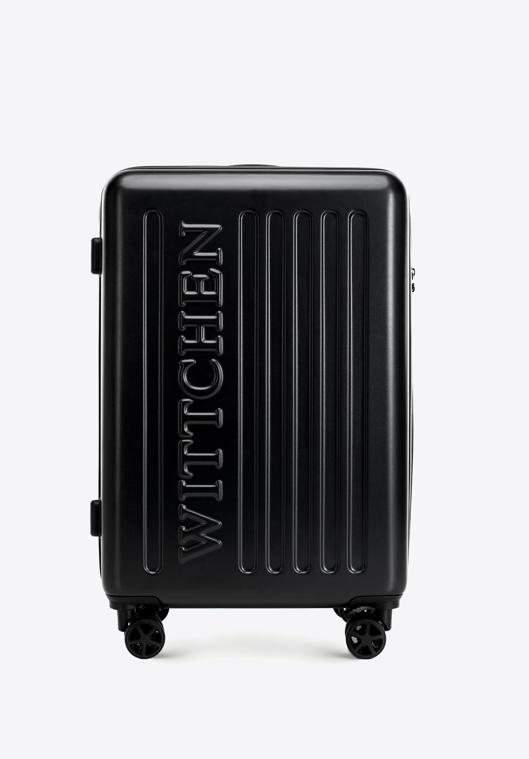 Medium-size suitcase with an embossed logo, black, 56-3A-502-10, Photo 1