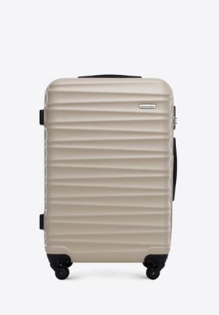 Średnia walizka z ABS-u z żebrowaniem, beżowy, 56-3A-312-86, Zdjęcie 1