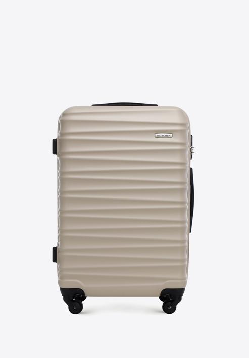 Średnia walizka z ABS-u z żebrowaniem, beżowy, 56-3A-312-55, Zdjęcie 1
