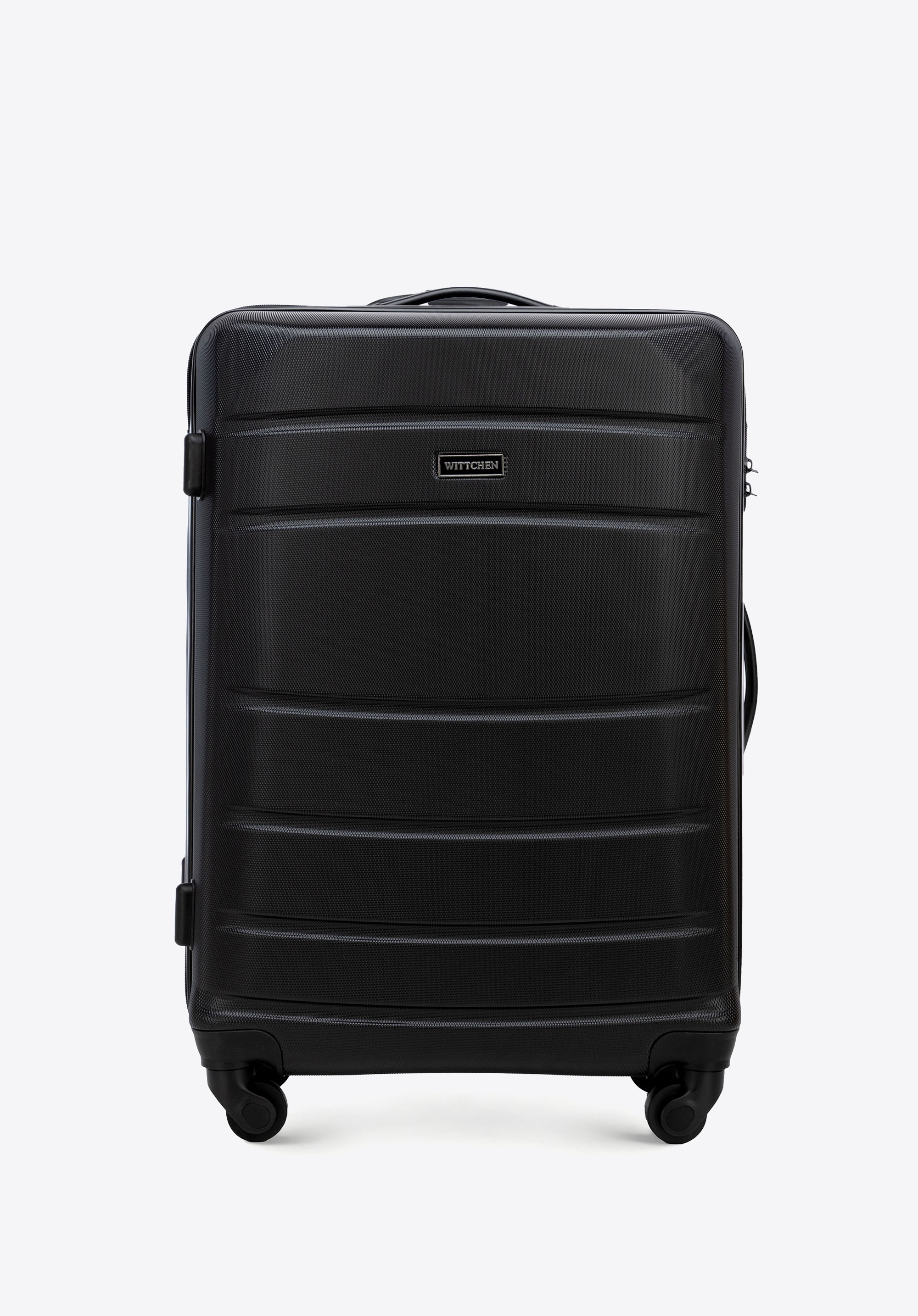 Średnia walizka z ABS-u żłobiona, czarny, 56-3A-652-10, Zdjęcie 1
