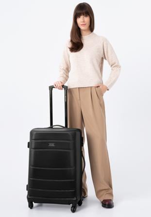 Średnia walizka z ABS-u żłobiona, czarny, 56-3A-652-10, Zdjęcie 1