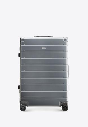 Średnia walizka z aluminium srebrna