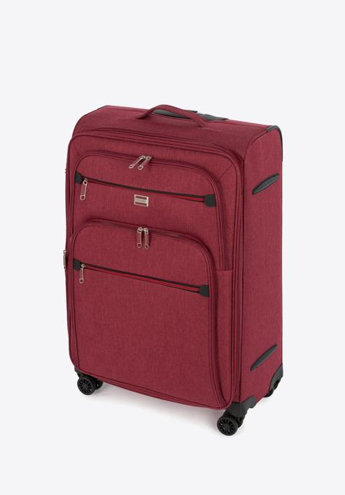 Średnia walizka z kolorowym suwakiem, bordowy, 56-3S-502-12, Zdjęcie 4