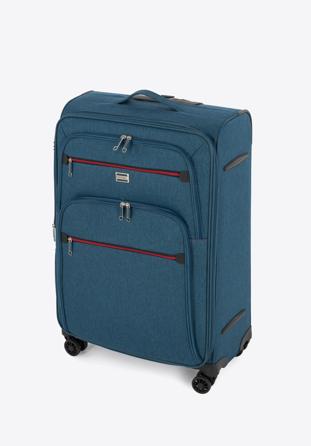Średnia walizka z kolorowym suwakiem, morski, 56-3S-502-91, Zdjęcie 1