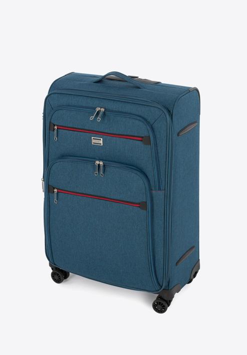Średnia walizka z kolorowym suwakiem, morski, 56-3S-502-12, Zdjęcie 4
