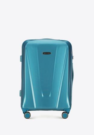 Średnia walizka z polikarbonu geometryczna niebieska