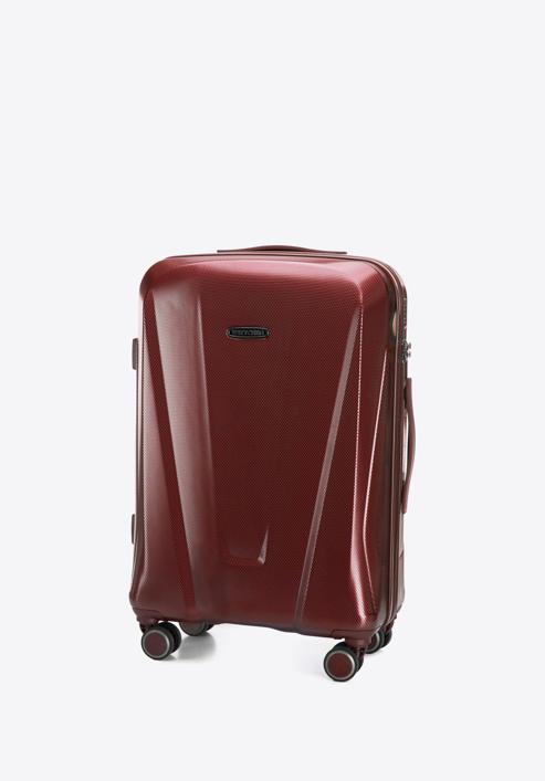 Średnia walizka z polikarbonu geometryczna, ciemny czerwony, 56-3P-122-11, Zdjęcie 4