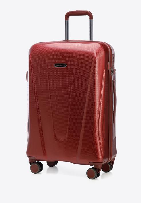 Średnia walizka z polikarbonu geometryczna, bordowy, 56-3P-122-86, Zdjęcie 4