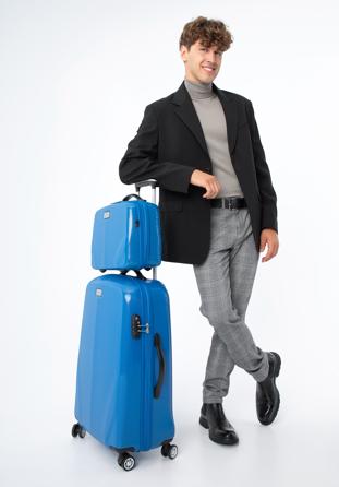 Średnia walizka z polikarbonu jednokolorowa, niebieski, 56-3P-572-95, Zdjęcie 1