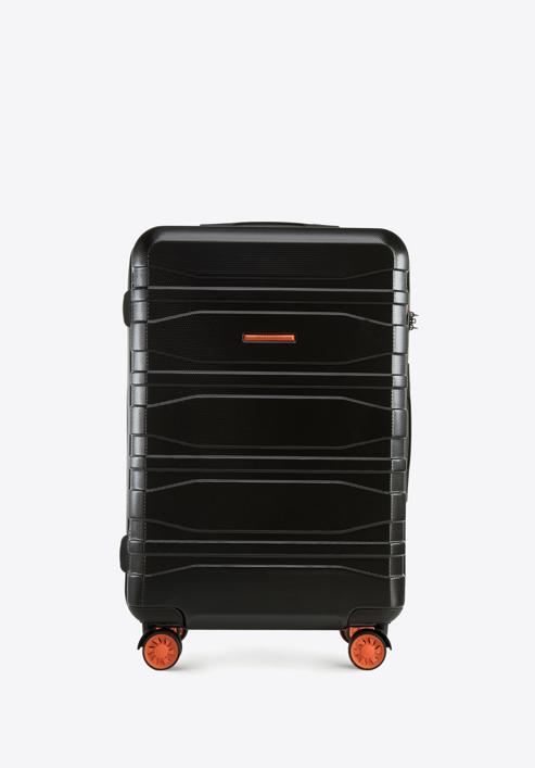 Średnia walizka z polikarbonu nowoczesna, czarno-pomarańczowy, 56-3P-702-10, Zdjęcie 1