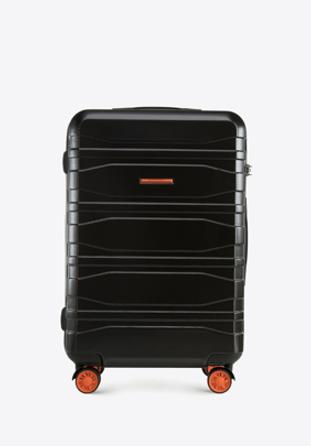 Średnia walizka z polikarbonu nowoczesna, czarno-pomarańczowy, 56-3P-702-10, Zdjęcie 1