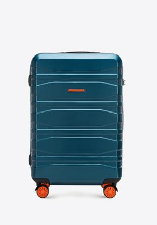 Średnia walizka z polikarbonu nowoczesna, ciemny turkusowy, 56-3P-702-85, Zdjęcie 1