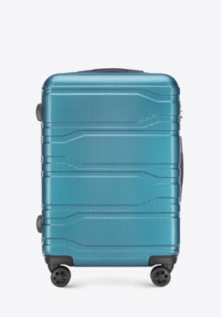 Średnia walizka z polikarbonu tłoczona, niebieski, 56-3P-982-96, Zdjęcie 1