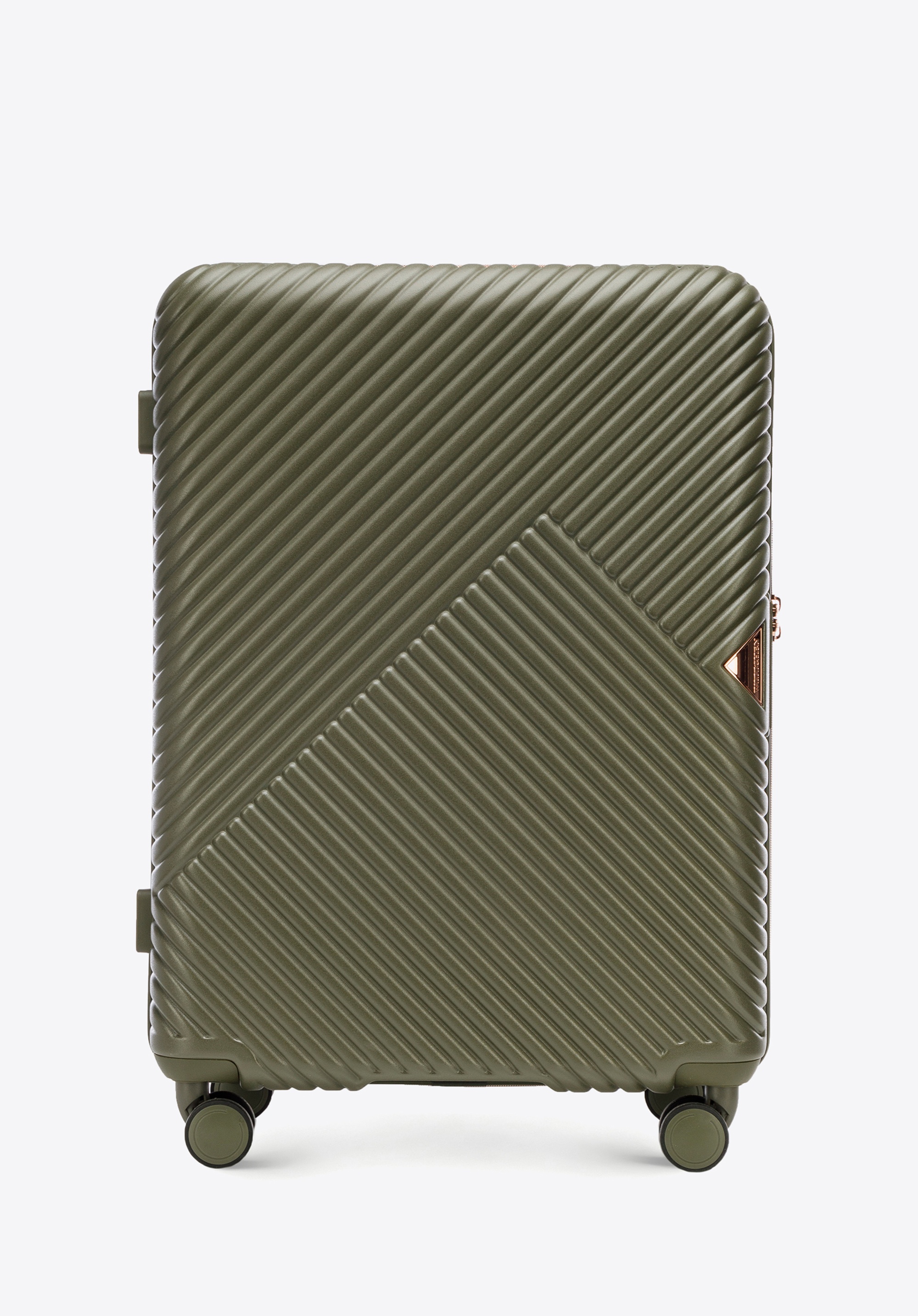 Średnia walizka z polikarbonu w paseczki, oliwkowy, 56-3P-842-85, Zdjęcie 1