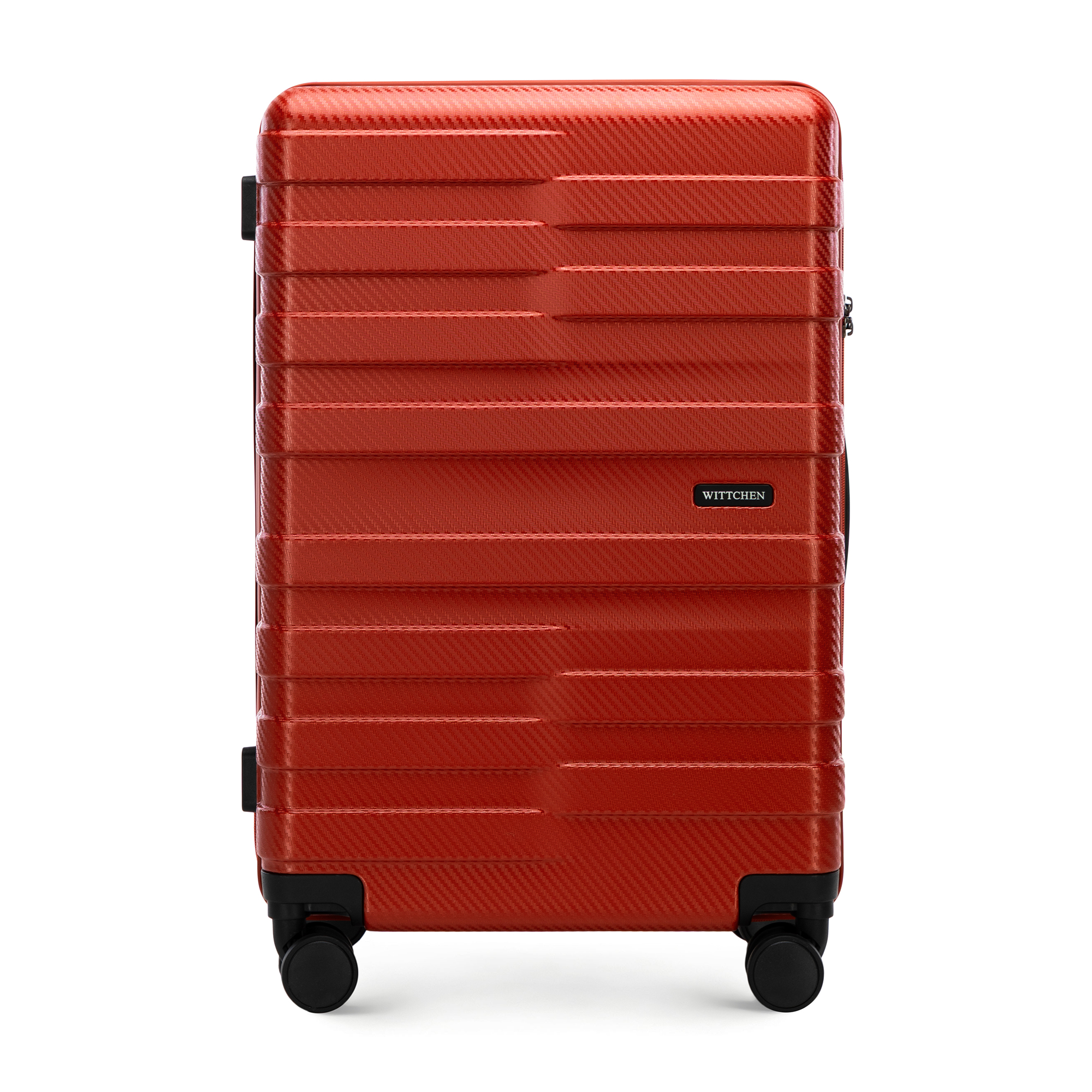 Stredný kufor z polykarbonátu s horizontálnymi pruhmi, červený 56-3P-582-30