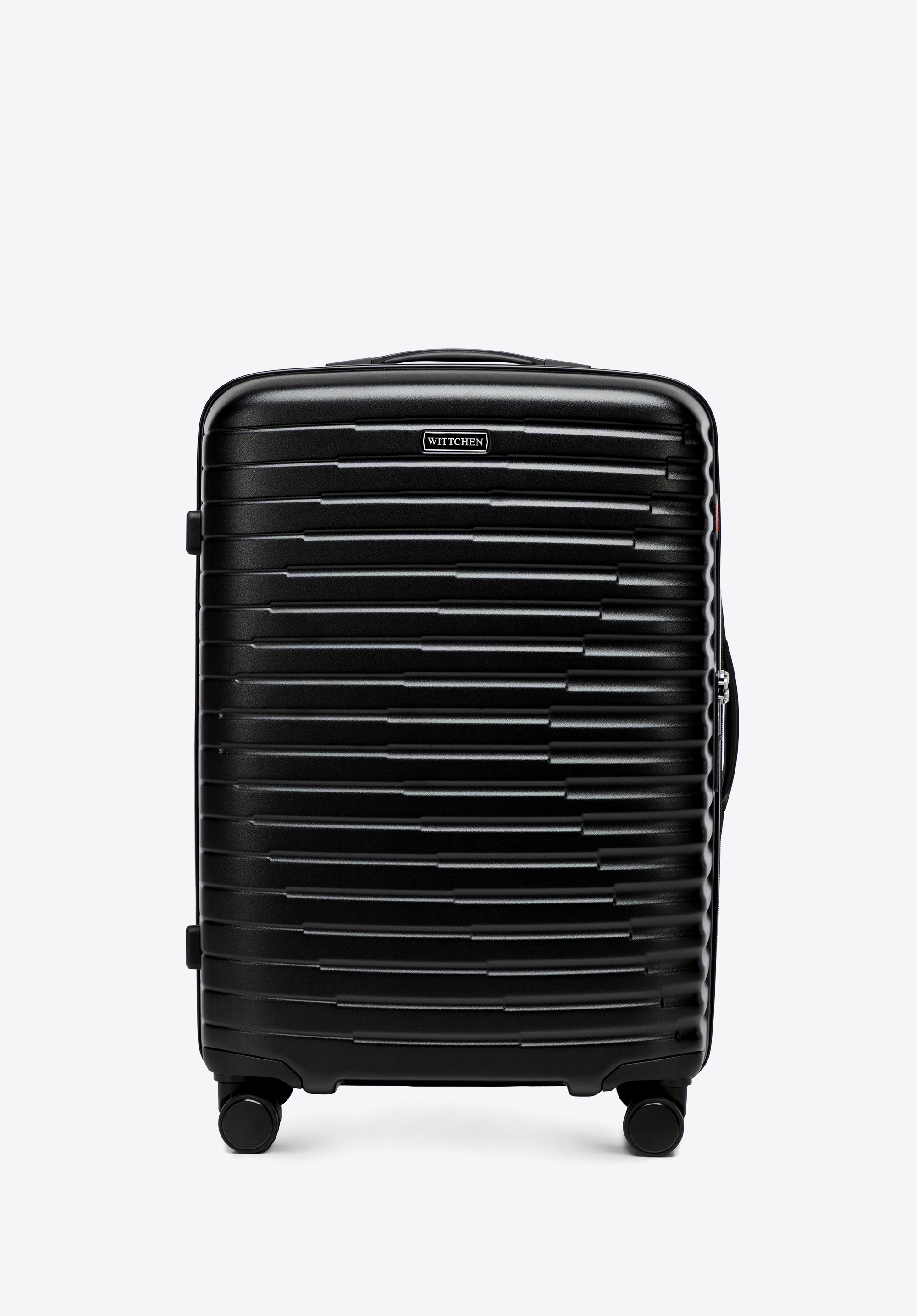 Polycarbonate luggage set with horizontal grooves, black, 56-3P-61S-10, Photo 1