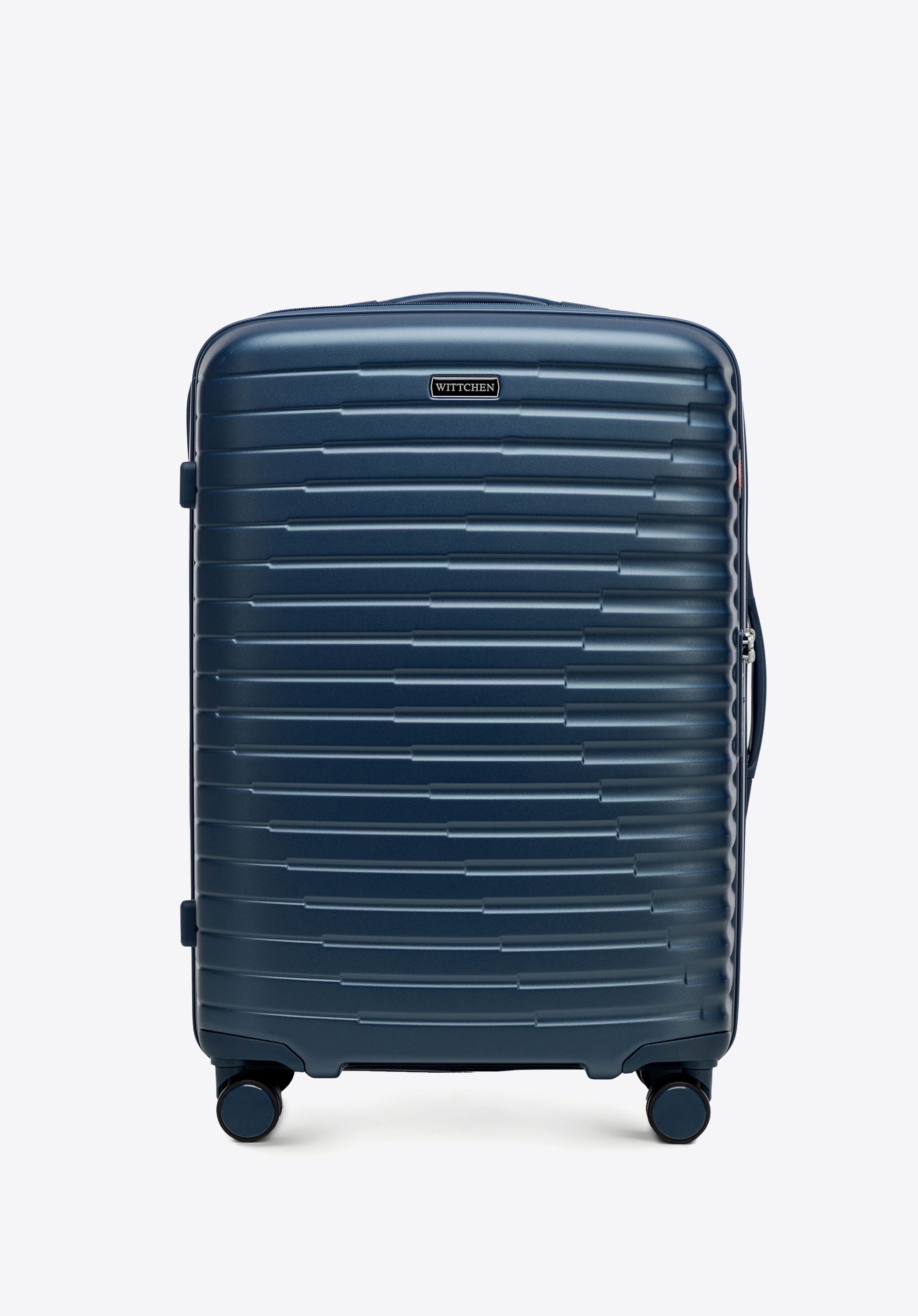 Średnia walizka z polikarbonu w poziome żebrowanie, granatowy, 56-3P-612-70, Zdjęcie 1